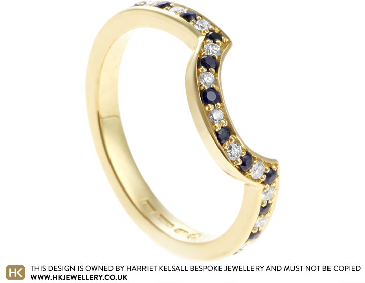 Louise's 18ct yellow gold fitted diamond and sapphire eternity ring