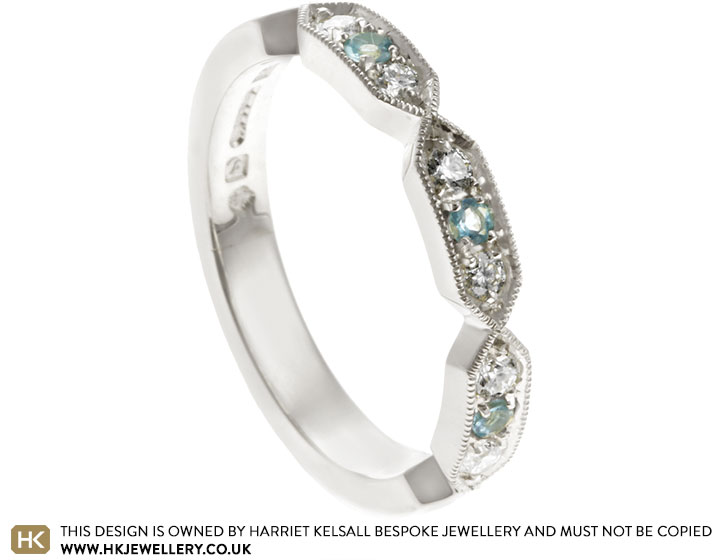 Ellen's Fairtrade 9ct White Gold, Diamond and Aquamarine Eternity Ring