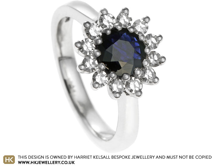 Tanya's Platinum, Sapphire and Diamond Cluster Ring using Sentimental Stones