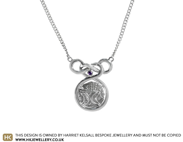 Keith's Sterling Silver Ancient Coin, Celtic Knot and Amethyst Pendant