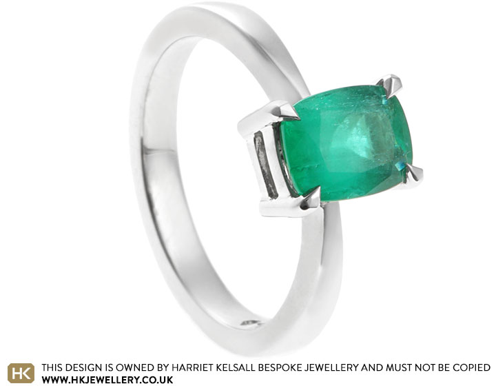 Catharine's Platinum and Cushion Cut Emerald Dress Ring