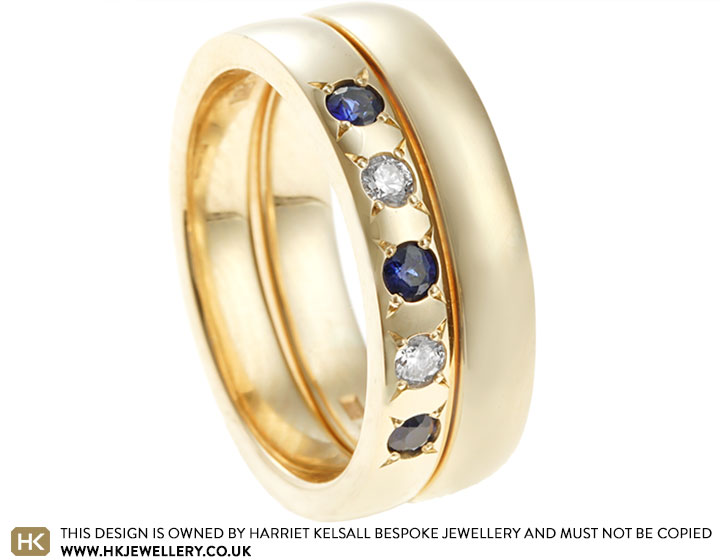 Elaine's Sentimental Yellow Gold and Alternative Sapphire and Diamond Eternity and Wedding Ring