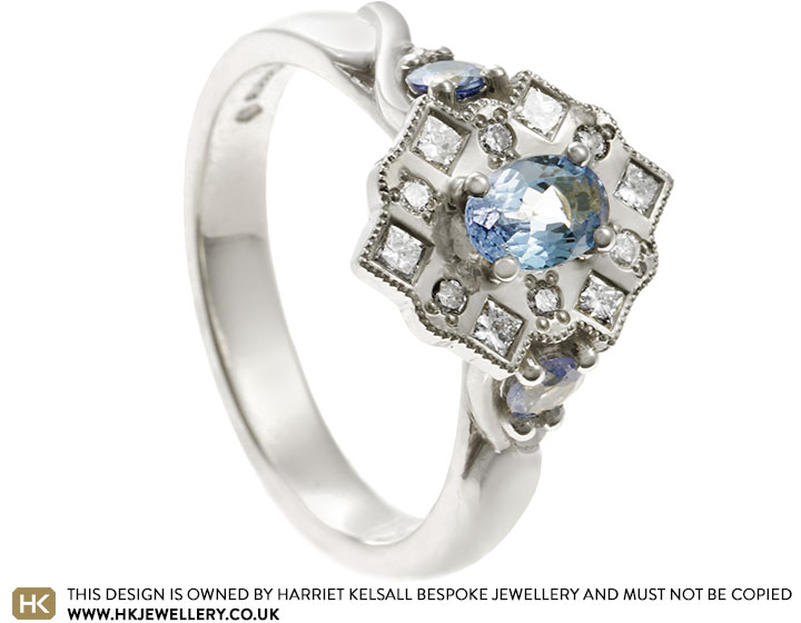 Lucy's Unusual Cluster Style White Gold, Sapphire and Diamond Engagement Ring