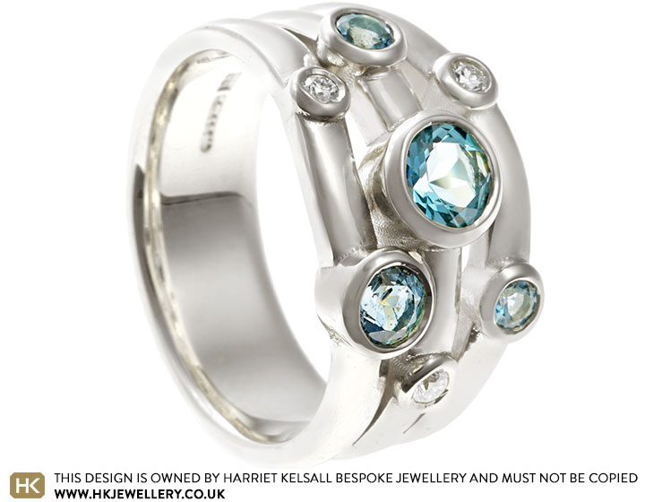 Sonia's White Gold Multi-Strand Aquamarine and Diamond Dress Ring