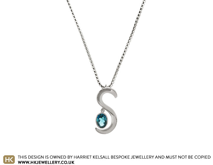 Alžbeta's Fairtrade 9ct White Gold and Topaz Initial S Pendant