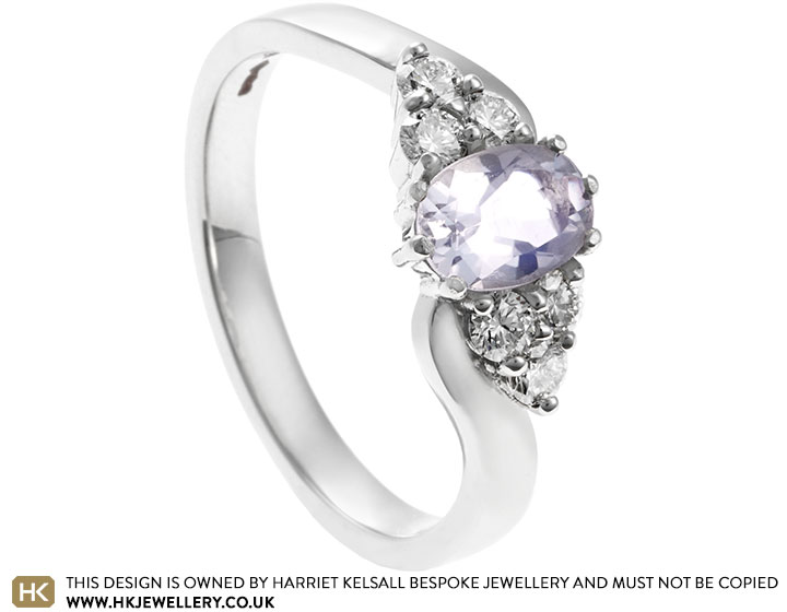 Danielle's Platinum, Moonstone And Diamond Twisting Engagement Ring