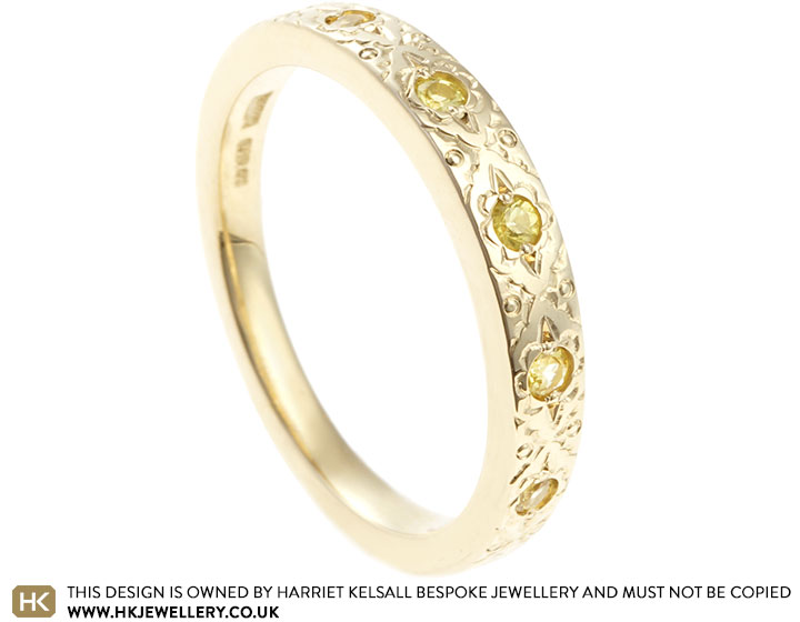 Italian Fresco and Floral Inspired Fairtrade Yellow Gold and Yellow Sapphire Eternity Ring