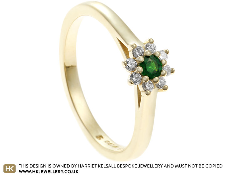 Gemma's Fairtrade 9ct Yellow Gold Tsavorite and Diamond Halo Engagement Ring