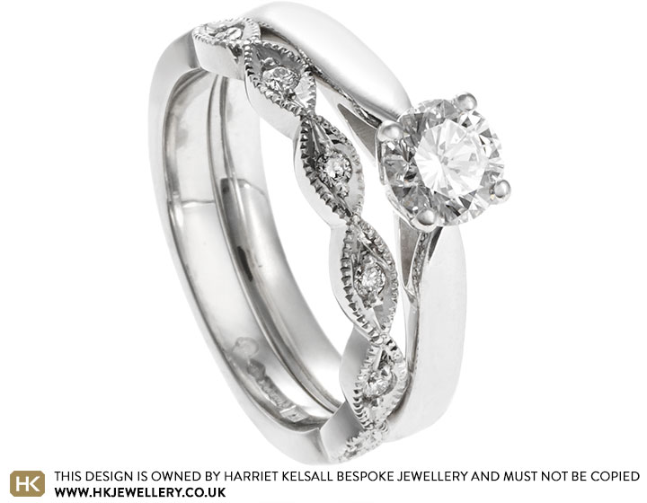 Natasha's platinum and diamond marquise detailing wedding