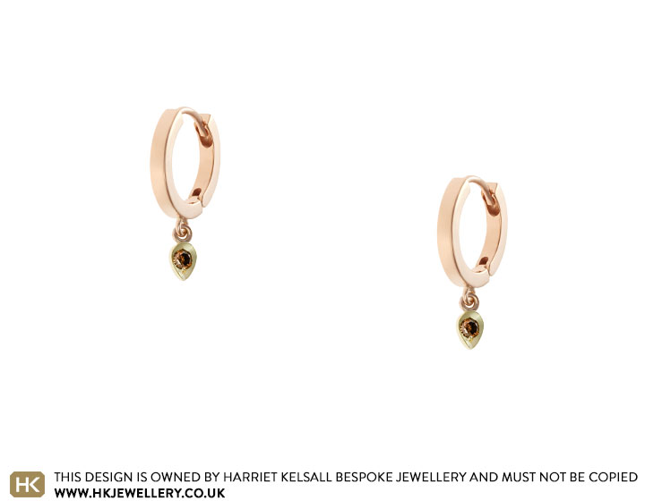 Jennifer's Mixed Metal Hoop Huggie Earrings With Brown Diamonds