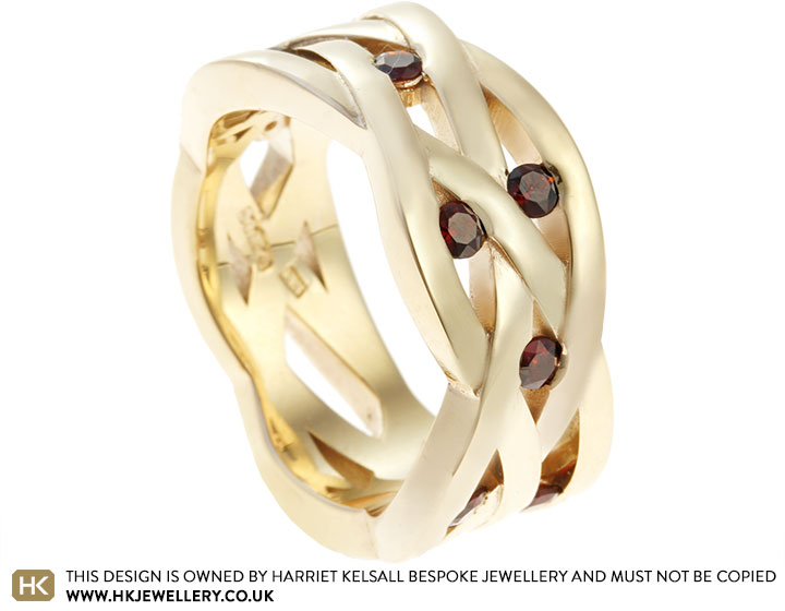 Nadine's Weave Inspired Yellow Gold Garnet Eternity Ring