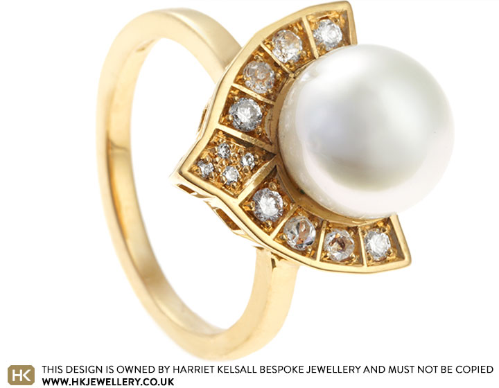 Caroline's Art Deco Inspired Yellow Gold and Pearl Dress Ring