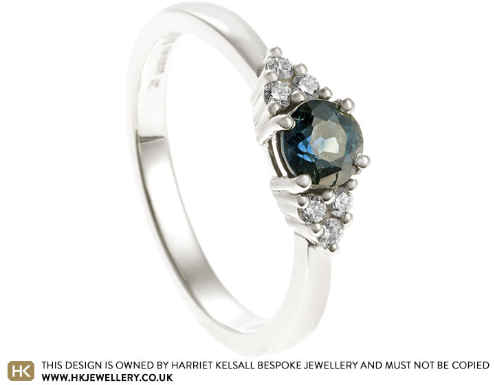 Helen's White Gold, Teal Sapphire and Diamond Celebration Ring