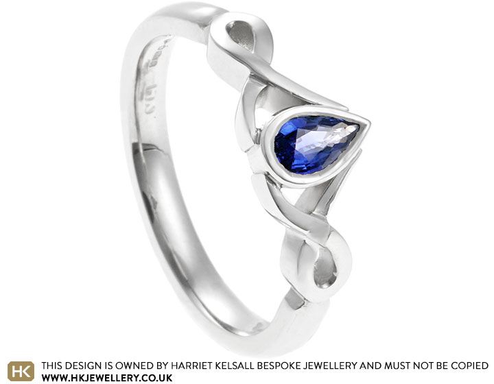 Rachel's 9ct White Gold and Pear Cut Mid Blue Sapphire Engagement Ring