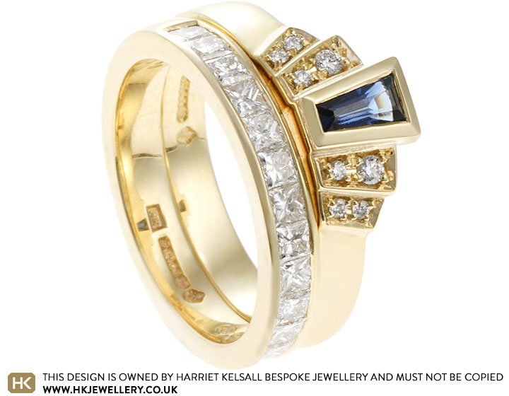 Kate's Art Deco Inspired Yellow Gold and Tapered Baguette Bridal Set