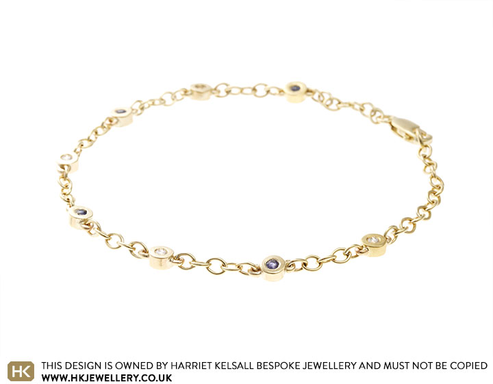 Amanda's 9ct Yellow Gold Bracelet with Sentimental Diamond and Sapphires