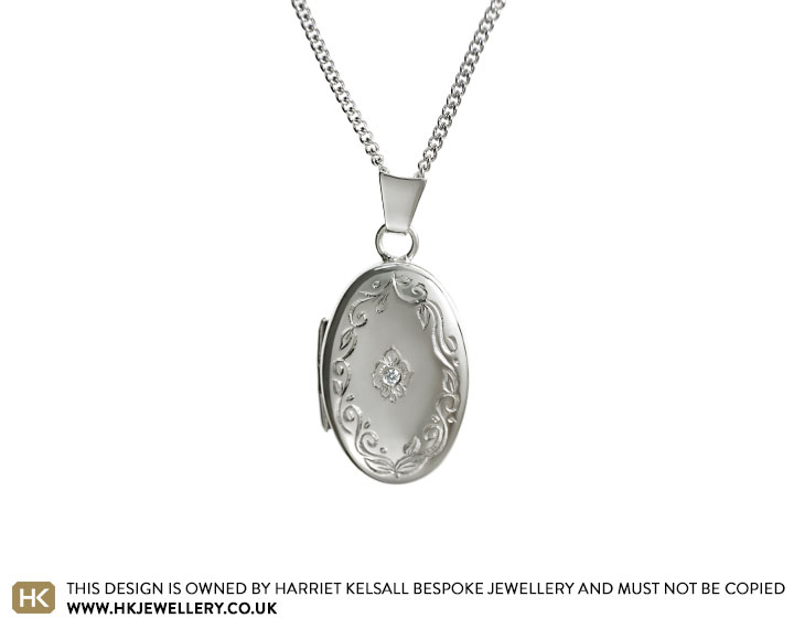 Julie's 50th Birthday White Gold Locket with Diamond and Orchid Engraving