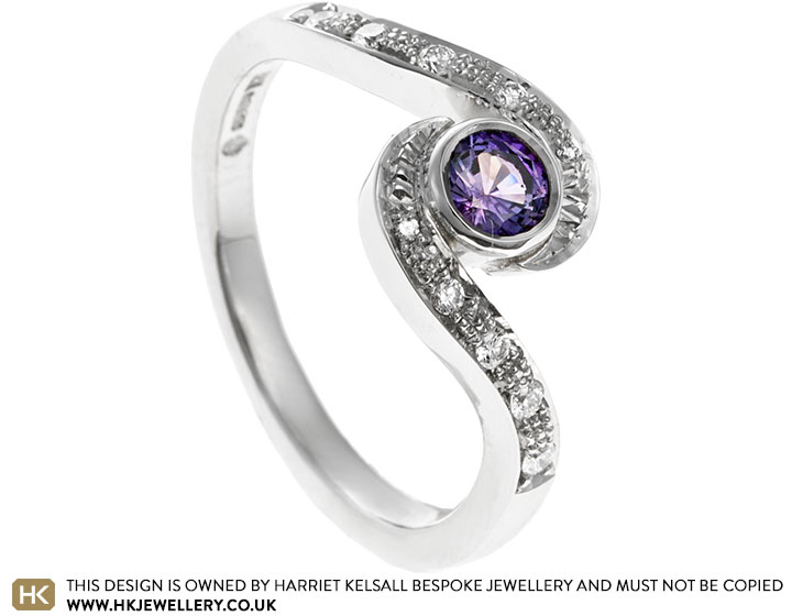 Chloe's Galaxy Inspired Platinum, Purple Sapphire and Diamond Engagement Ring