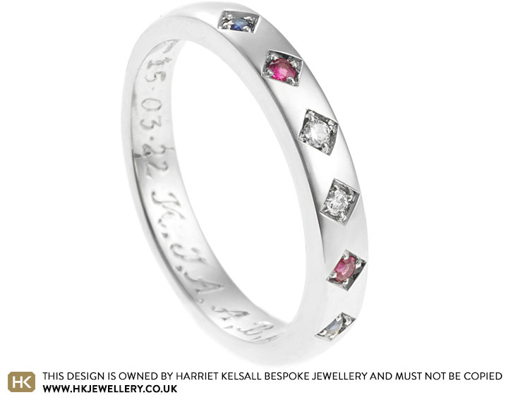 Katherine's platinum diamond and sapphire square set etenrnity ring