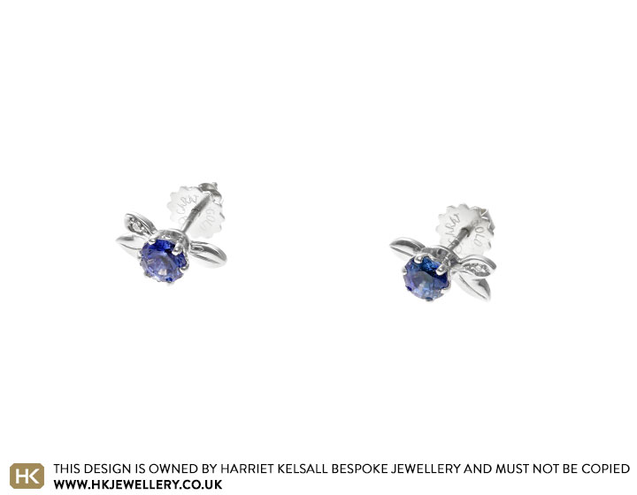 Ceri's Organic Vine Inspired Rhodium Plated 9ct White Gold, Sapphire Earrings