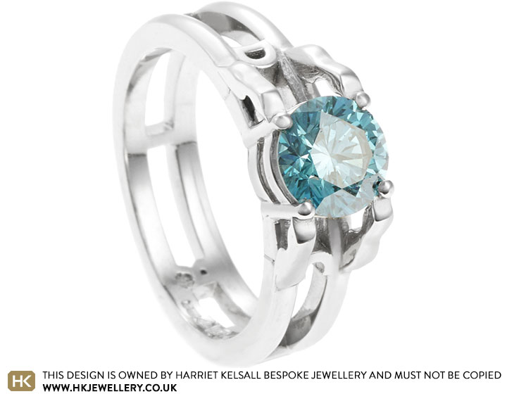 Angela's Heron Inspired Platinum and Laboratory Grown Blue Diamond Engagement Ring