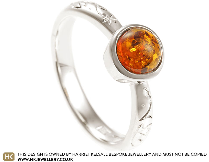 Henritte's Fox and Tulip Inspired White Gold and Amber Engagement Ring