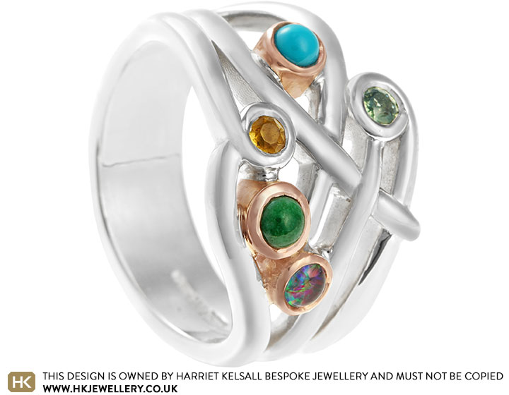 Rose's Colourful Mixed Metal Dress Ring with Anniversary Stones