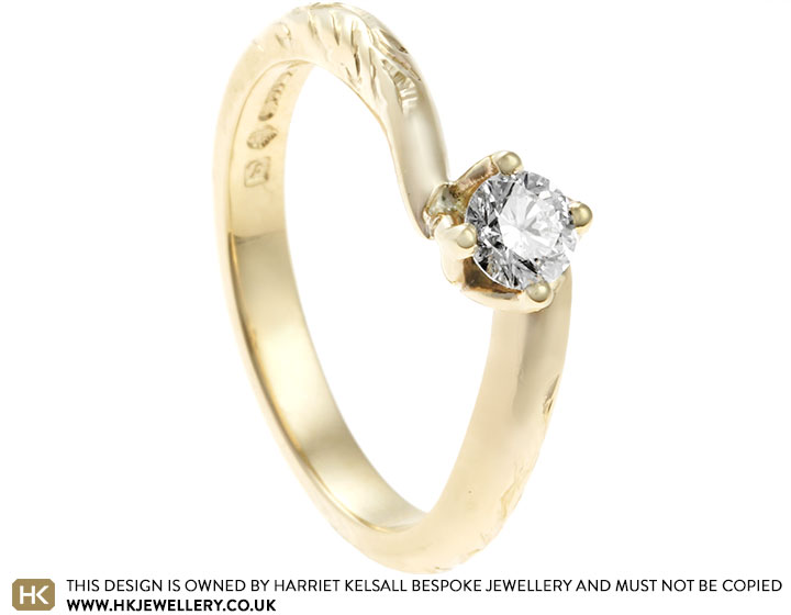 Wildflower Inspired Fairtrade 9ct Yellow Gold and Diamond Asymmetrical Engagement Ring