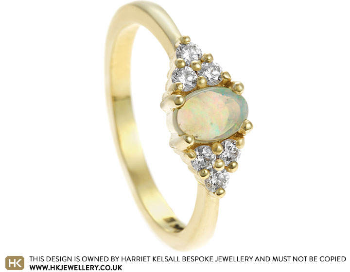 Jess' Fairtrade 18ct Yellow Gold, Opal and Diamond Engagement Ring