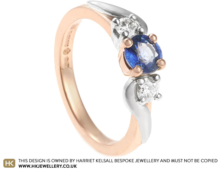 Aline's Rose Gold and Platinum Diamond and Sapphire Engagement Ring