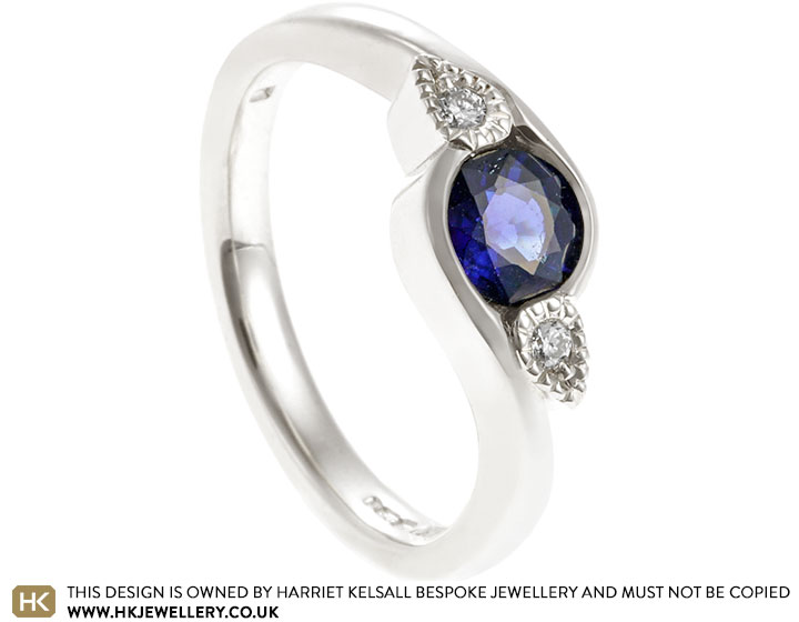 Steph's Twisting Fairtrade White Gold, Sapphire and Diamond Engagement Ring