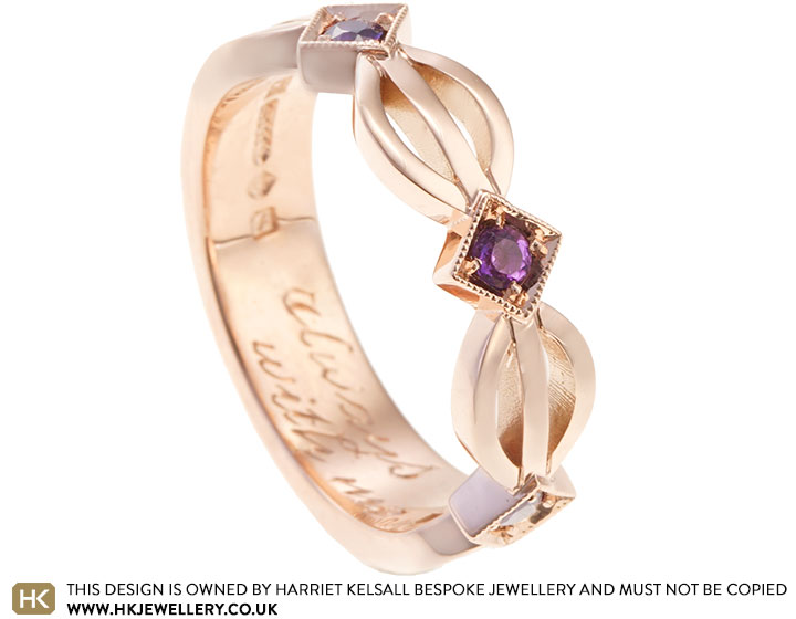 Monica's Celtic Twist Inspired Fairtrade 9ct Rose Gold and Amethyst Memory Ring