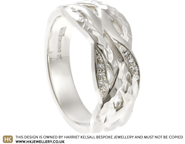 Birte's Intertwining Fairtrade 9ct White Gold and Diamond Wedding Ring with Mixed Finishes