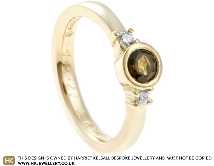 Kirsty's Recycled 9ct Yellow Gold, Smoky Quartz and Diamond Trilogy Style Engagement Ring