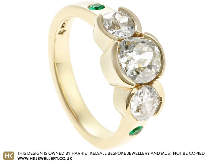 Laura's 9ct Yellow Gold Dress Ring with Inherited Cushion Cut Diamonds and Emeralds