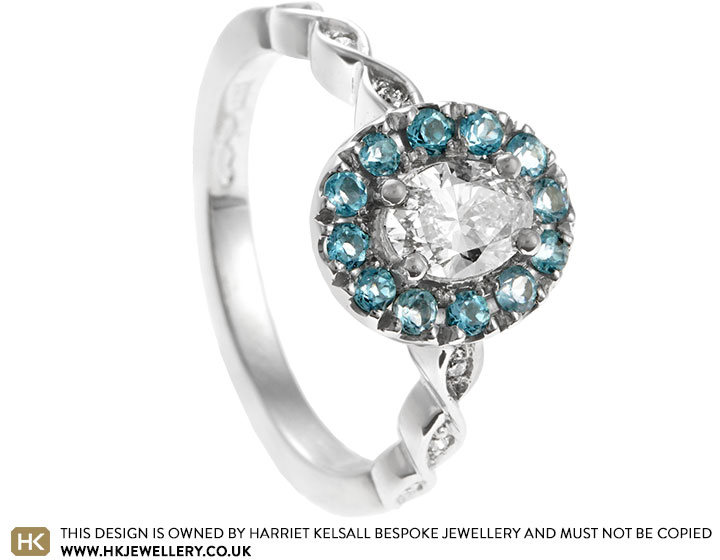 Sasha's Platinum Diamond and Swiss Blue Topaz Engagement Ring