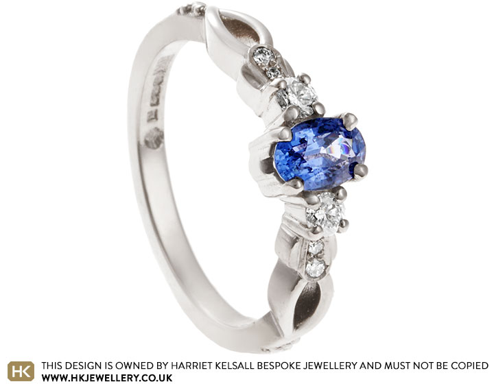 Cerys's Fairtrade 18ct White Gold, Floral Sapphire and Diamond Engagement Ring