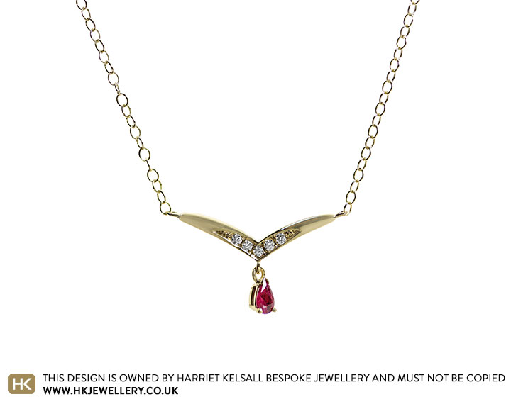 Gill's 9ct Yellow Gold, Ruby and Diamond Wishbone Pendant