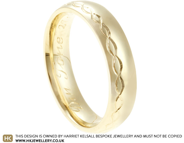 James' 9 carat yellow gold wedding ring with outside and inside engraving