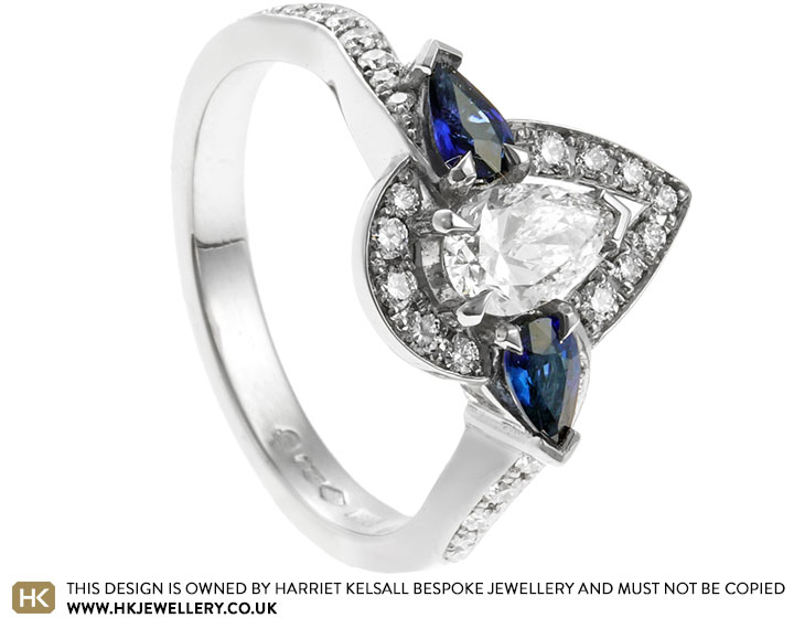 Alexandra's Platinum Diamond and Pear Cut Sapphire Engagement Ring