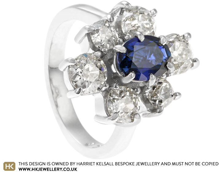 Harriet's Platinum Sapphire and Inherited Diamond Halo Style Engagement Ring