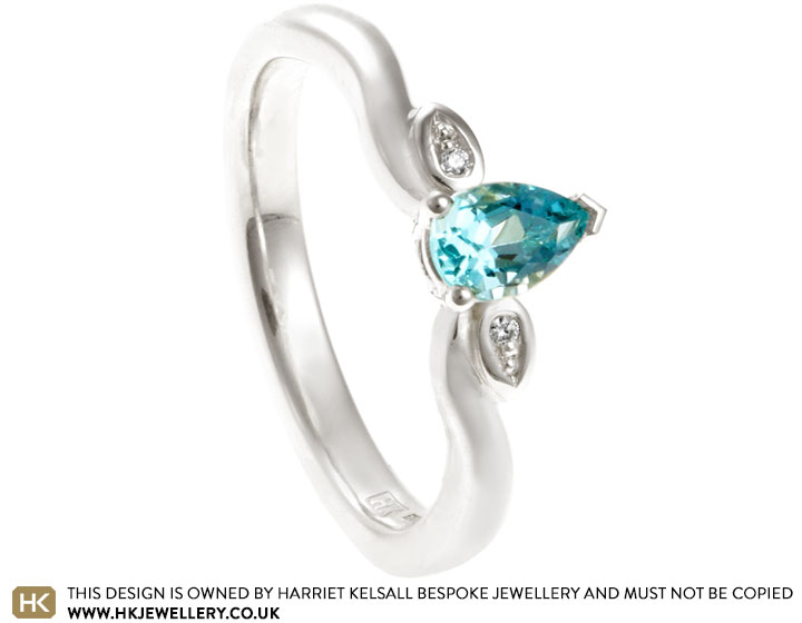 9ct White Gold Engagement Ring with Pear Cut Aquamarine and Diamonds