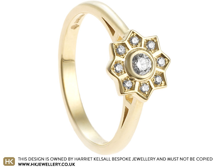 Benni's Decorative Pattern Inspired 9ct Yellow Gold and Diamond Engagement Ring