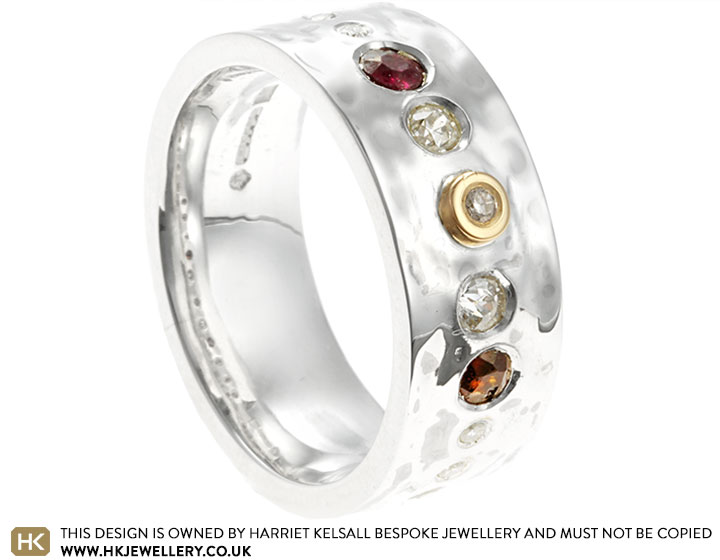 Hazel's Silver Diamond and Ruby Dress Ring with Gold Detailing