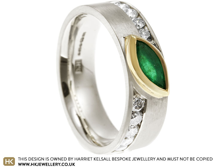 Nicola's Modern Mixed Metal Ring with Own Diamonds And Emerald