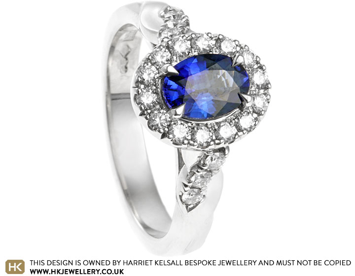 Galina's Nature Inspired Platinum and Sapphire Halo Style Engagement Ring