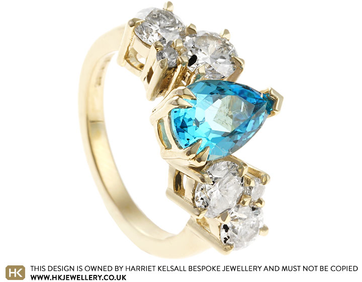 Victoria's Scattered Yellow Gold, Pear Cut Topaz and Diamond Engagement Ring