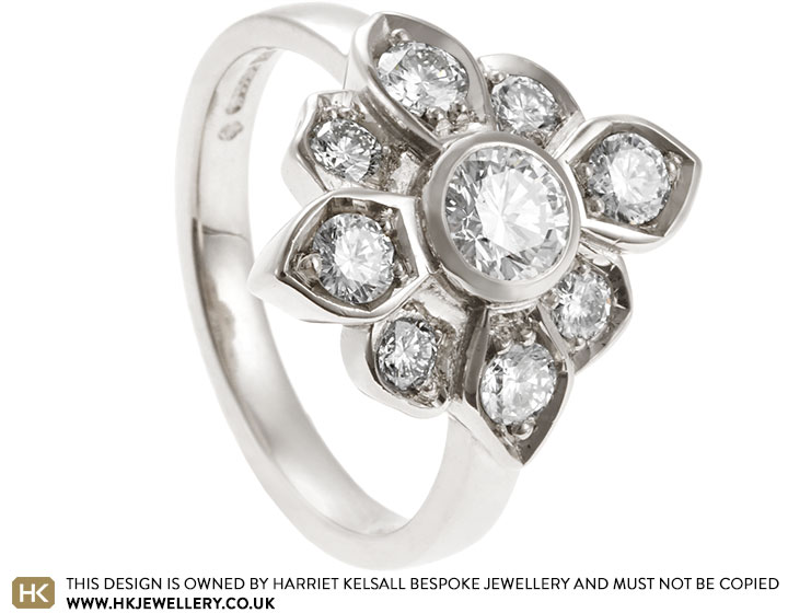 Julia's 18ct White Gold and Diamond Floral Cluster Dress Ring