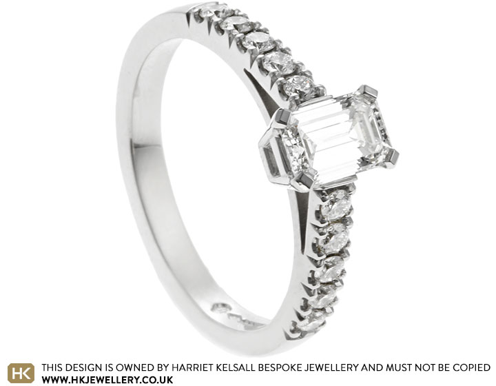 Carly's Platinum Emerald Cut and Brilliant Cut Diamond Engagement Ring