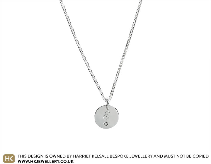 Sterling Silver Round Pendant Charm with Diamond and Hand Engraving